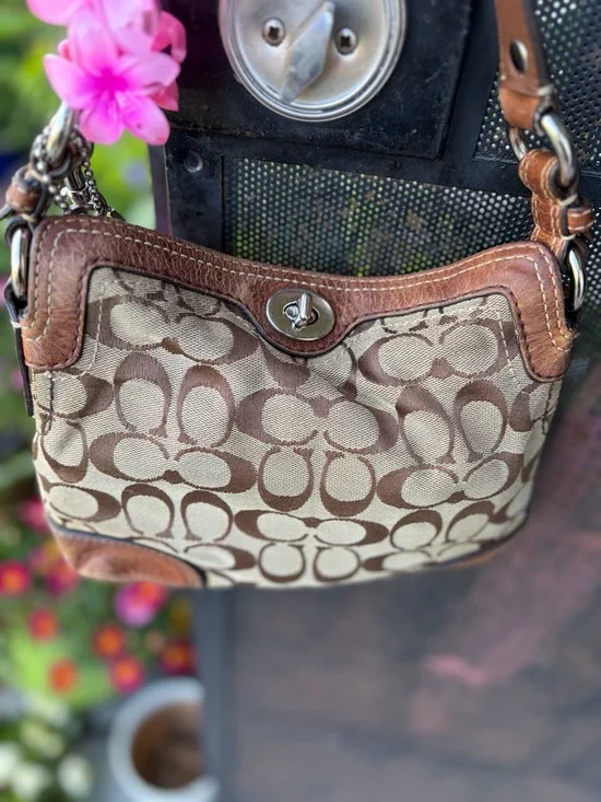 Y2k COACH 10980 CHELSEA SIGNATURE C JACQUARD HOBO HANDBAG SATCHEL Brown LEATHER - Picture 8 of 10